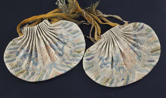 A pair of Chinese embroidered silk purses, late 19th century, 12cm